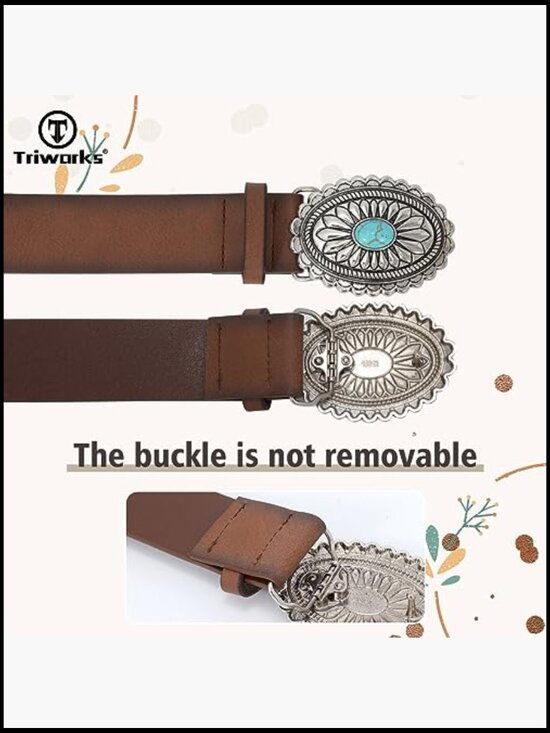 Western Leather Belt Vintage Medieval Turquoise Buckle Cowgirl Concho main image 4